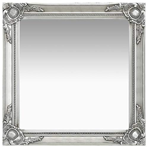 vidaXL Wandspiegel im Barock-Stil Antik mit Montagehaken Dekospiegel Hängespiegel Badspiegel Spiegel Flurspiegel Garderobe 60x60cm Silbern
