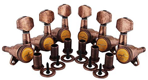 Guyker Gitarren-Stimmwirbel (3L + 3R) – 1:18 Lock String Tuning Key Pegs Mechanik Mechanik Kopf Ersatz für ST TL SG LP Style Elektro-, Folk- oder Akustikgitarren – Antik Bronze