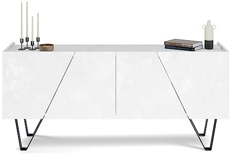 MOBILI FIVER, Emma 4-türiges Sideboard mit schwarzen Beinen, weißer Beton, Made In Italy