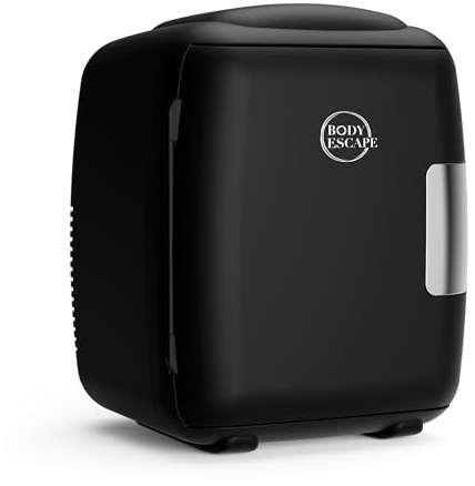Body Escape Mini Beauty Fridge for Skincare - Birthday Gifts for Her - Retro, Portable, Compact and Quiet Small Fridge for Makeup - 9L - Black Mono