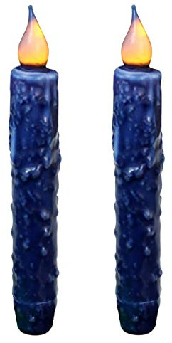 CVHOMEDECO. Real Wax Hand Dipped Battery Operated LED Timer Taper Candles Rustic Primitive Flameless Lights Decor, 6.75 Inch, Navy Blue, 2 PCS in a Package
