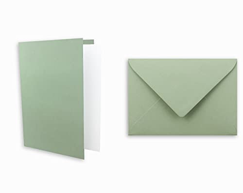 25x Kartenset DIN A6 inkl. Briefumschlägen & extra Einlegeblätter - Blanko Klappkarten in Eukalyptus im DIN A6 Format - Karten zum Selbstgestalten für Einladungen und Grüße