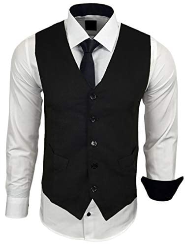 Baxboy Herren Hemd mit Weste Krawatte Anzugs Sakko Business Hochzeit Freizeit Hemden Frack Herrenweste Set wählbar B-44-HWKR