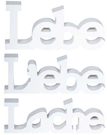 levandeo 3er Set Schriftzug Holz Lebe Liebe Lache Weiß Aufsteller Deko Tischdeko Buchstaben Dekoration