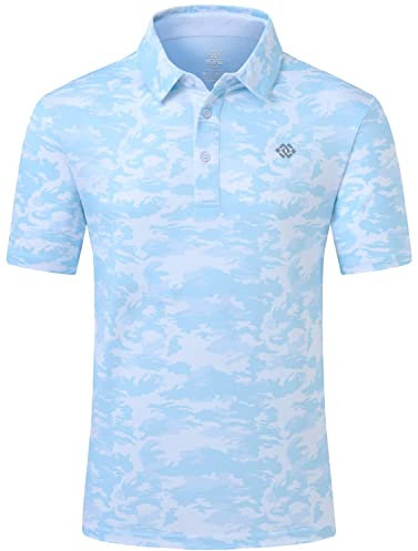 MoFiz Men's Polo Shirts Short Sleeve Casual Golf Work Polos Top Moisture Wicking Sports Fitness Hiking T-Shirts Camo Blue Size XL