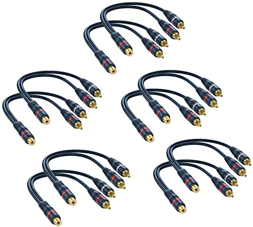 DteeDck RCA Splitter 1 Female to 2 Male 10 Pack, RCA Y Splitter RCA Audio Video Cable Splitters Adapter RCA to RCA Cabl 8 inch