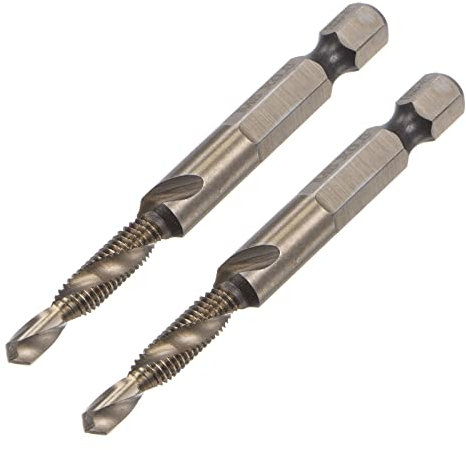 sourcing map Combination Drill and Tap Bit, 1/4 Hex Shank M5 x 0.8 Metric Titanium Coated High Speed Steel 6542 Spiral Flute Drilling Tapping Tool 2pcs