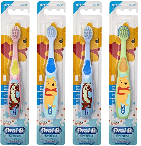 Oral-B Baby Manual Toothbrush, Pooh Characters, 0-3 Years Old, Extra Soft (Characters Vary) - Pack of 4