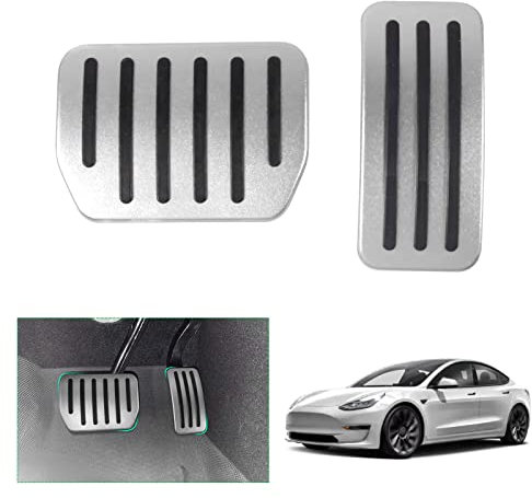 GAFAT Tesla Model Y Juniper 2025 2026/ Model 3 2022-2025 2026 Pedale für Gas und Brems, Model 3 Highland Pedalkappen Abdeckung Pedale Abdeckplatte Fußrasten, Tesla Model Y 2025 Zubehör (Silber)