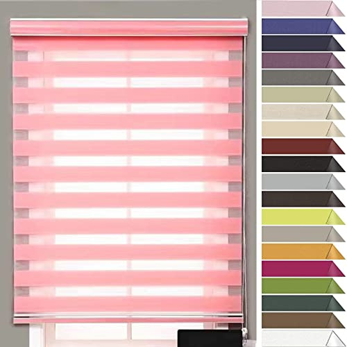 Seitenzugrollo Verdunklungsrollo 70x160cm Klemmfix ohne Bohren verdunkelnd Thermo Rollo Verdunkelungsrollo Doppelrollo Fensterrollo für Fenster/Türen Zebrarollo, Rosa