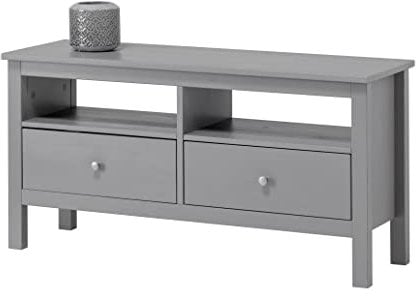 hagge home Mueble de TV de madera escandinava, mesa de televisión, tabla de TV, tabla baja, 110 x 37 cm, altura 45 cm, color gris