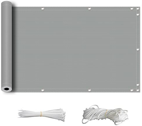 ZQXFZ Balkon Sichtschutz Balkon 80x400cm terassendeko Oxford-Stoff Sichtschutz, SchattenküHlung, Uv-Schutz Ideal Zum Abdecken Von Balkonen Balkon - Sichtschutz -Hellgrau.