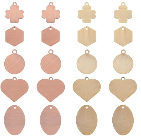 SUPERFINDINGS 20 Pz 10 Stile Ottone Stamping Blanks Tag Ciondoli Ciondolo Rosa Oro Piatto Tag Ciondoli Ovale Rotondo Cuore Croce Ciondolo Vuoto Dorato, Hole 1.2~1.6mm