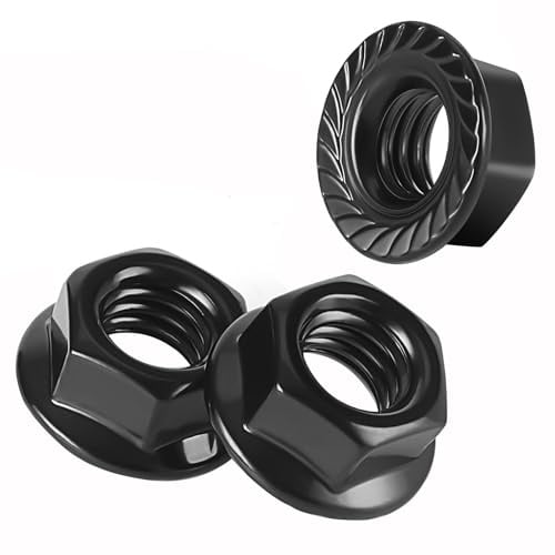 Bykonh Tuercas de brida dentadas 5/16-18, tuercas de seguridad con brida, acero inoxidable 18-8, acabado negro, 25 unidades
