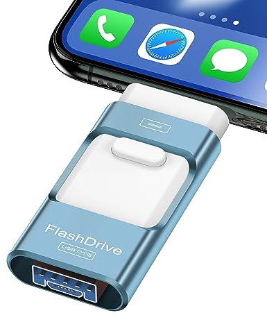 Clé USB pour iPhone - Transfert haute vitesse - Stockage vidéo externe - Extension de mémoire pour iPhone/iPad/PC - Bleu - 256 Go