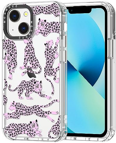 MOSNOVO Case for iPhone 13, [Buffertech 6.6ft Military-Grade Drop Protection] [Anti Peel Off Tech] Clear TPU Bumper Phone Case Cover Design - Pink Leopard