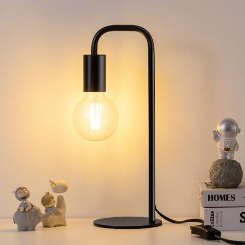 Iporovon Industrial Table Lamp for Bedroom, Small Table Lamps for Bedside with Wire Switch, E26 Socket Base, Modern Nightstand Lamp for Living Room, Reading, Office, Bulb Not Included.