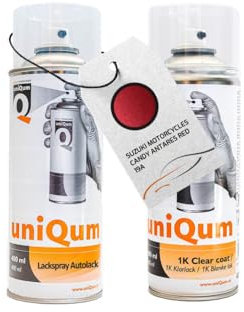 uniQum Spraydose Autolack + Klarlack für SUZUKI MOTORCYCLES CANDY ANTARES RED 19A Autolack Reparatur 2x 400 ml