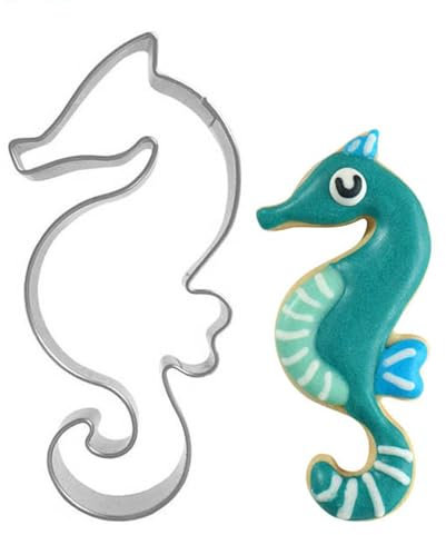 Bianriche Stampino per biscotti a forma di animali marini, a forma di cavalluccio marino, in acciaio inox, stampi in metallo per pasticceria, panini, fondente, decorazione per torte