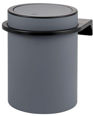 bremermann runder Kosmetikeimer Savona mit Softtouch-Oberfläche inkl. Wandhalterung zum Kleben oder Bohren mit Schwingdeckel, Abfalleimer aus Kunststoff, 5,5 Liter Fassungsvermögen (grau)