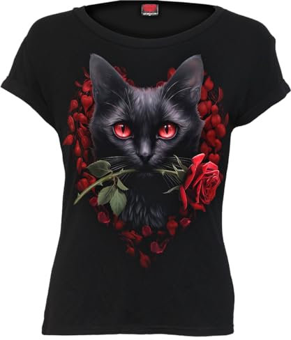 Spiral - Cat's Love - Boatneck Cap Sleeve Top Black - M
