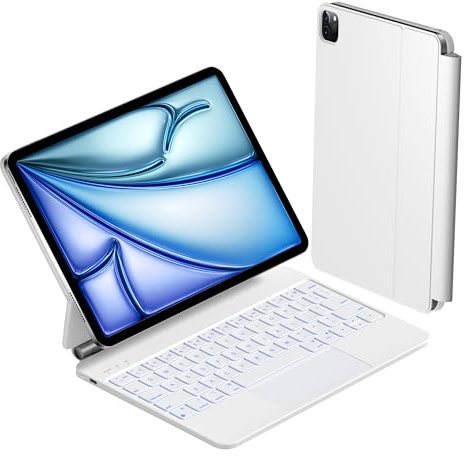 HOU Keyboard Case for iPad Air 13 inch (2025 M3/2024 M2), 7 Color Backlit, Click-Anywhere Trackpad, 135° Magnetic Stand, iPad Pro 12.9 Inch (6th, 5th, 4th, 3rd) Case with Keyboard, White
