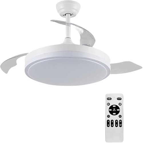 ONSSI Deckenventilator mit LED-Licht 68W (36W/Licht+32W/Motor), dimmbare Fernbedienung und Farbwechsel, unsichtbare, extrem leise und einziehbare Flügel, 6 Geschwindigkeiten, Ventilator für Wohnzi