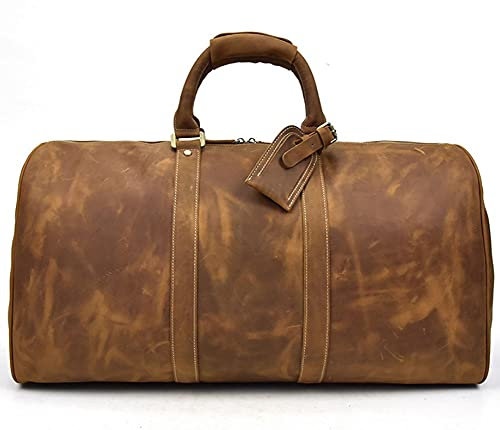 QTANZIQI Handgefertigte Reisetasche aus Leder – Flugzeug-Untersitz-Handgepäcktasche, Weekender-Reisetasche für Männer oder Frauen (61 cm), braun