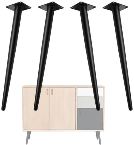 Lot de 4 pieds de meubles modernes en acier réglables en hauteur, pieds cylindriques verticaux/inclinables pour tabourets, tables basses, canapés, armoires, noir, 50 cm