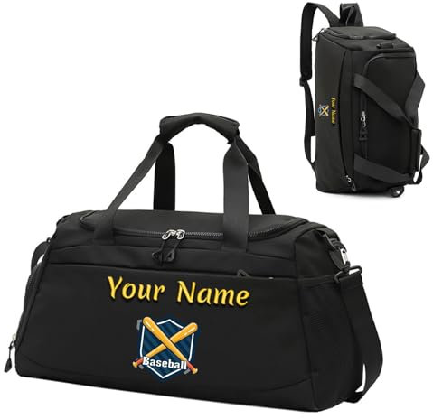 Maßgeschneiderte Sporttasche mit Großem Fassungsvermögen, Personalisierte Sporttasche, Handgepäck über Nacht - Verstellbarer Gurt – Tragetasche/Rucksack mit doppeltem Verwendungszweck - Schwarz