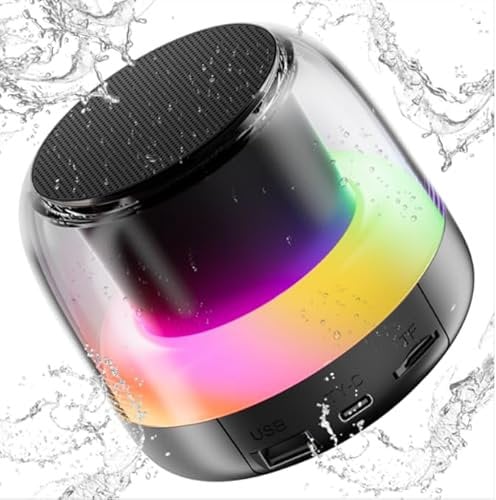 PRSCFUM Portable Bluetooth Speaker, NEW Wireless Speaker with RGB LED Light, Dual Pairing, HiFi Stereo Sound, TF Card Play Support, Mini Portable Speaker for Travel, Outdoor, Party, Beach, Black