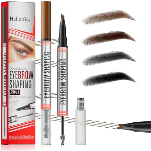 Eyebrow Pencil with Eyebrow Gel, 2 in 1 Brow Pen and Brow Gel with 4 Micro-Fork Tip,Waterproof Eyebrow Pen and Smudgeproof Brow Pen,Natural Trendy Shaping Brow for Long Lasting Results (grey)
