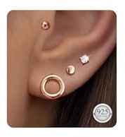 Adramata 4 Paia Orecchini Donna Argento 925, Set Orecchini Argento 925, Ipoallergenico Orecchino Cartilagine Orecchio Helix CZ Set Orecchini Donna Uomo, Oro/Argento/Oro Rosa,3