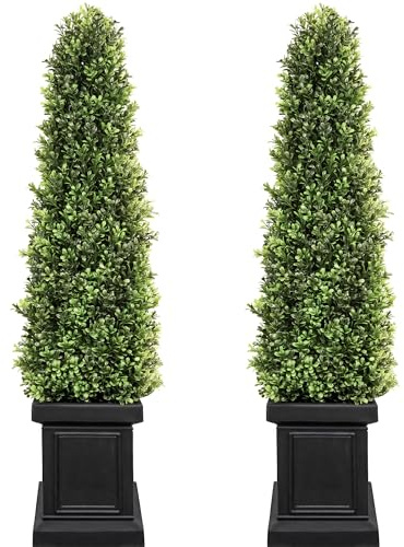 colorspec Buchsbaum-Formschnitt-Bäume für den Außenbereich, 1,1 m, hoch, ganzjährig grün, künstliche Pflanze, Formschnittbäume, künstliche Outdoor-Veranda-Bäume mit stabilem Topf für drinnen und
