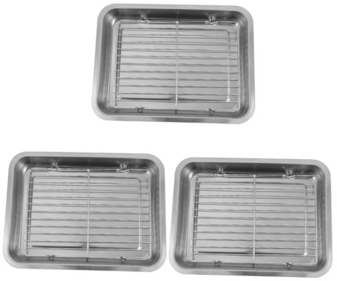 DECHOUS 3 Sätze Blatt Ablaufwanne Brotbackform Keksregal Lebensmittel-kochregal Antihaftbeschichtete Backform Speckgitter Für Ofen Sieb Backbleche Backen Korb Nicht Silver Rostfreier Stahl