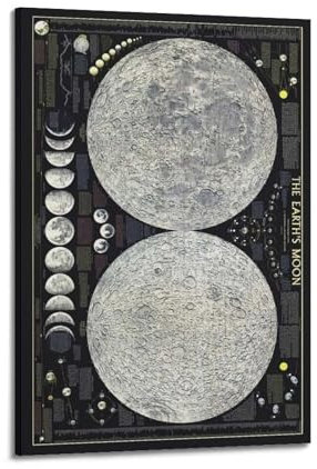 AKRHARWB The Moon Poster, Wandkunst, Vintage, elegantes Poster, dekoratives Gemälde für Wohnzimmer, Schlafzimmer, ästhetisches Poster, 20 x 30 cm, Rahmenstil