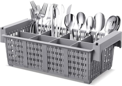 Maxdot 16inch Dishwasher Silverware Cutlery Basket 8 Compartments Washing Basket with Handle Utensil Holder Silverware Drying Rack Silverware Drainer Basket for Kitchen Commercial, Gray
