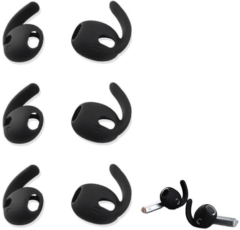 3 Pares Tapones de Silicona para Samsung Galaxy Buds3, Almohadillas de Repuesto Ganchos para Orejas, Antideslizantes Almohadillas para Los Oídos con Red Antipolvo (Negro)
