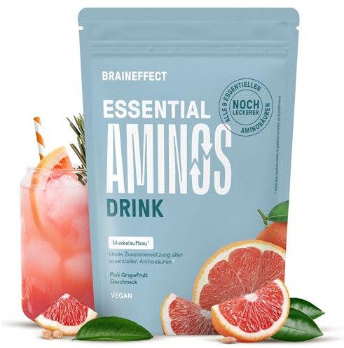 BRAINEFFECT Essential Aminos - Vollständiges Aminosäureprofil (11 Aminosäuren) - Grapefruit Geschmack (270g)