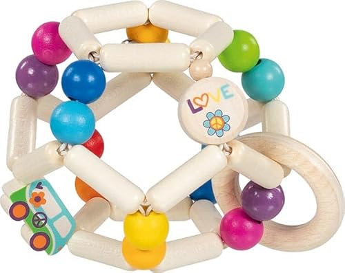 goki 65361 – Greifling „Elastik Regenbogenball Van“ – elastisches Motorikspielzeug aus Holz für Babys, Ø 8 cm, Made in Germany