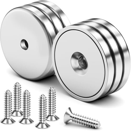 Delaga Magnete Stark mit Loch, Magnete Rund 28 KG Kraft 32mm, Magnet mit Schrauben, Topfmagnet 6 Stück
