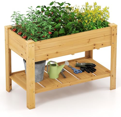 RELAX4LIFE Fioriera da Esterno, Orto Rialzato da Esterno con Fori di Drenaggio e Ripiano Inferiore, Grande Vaso Rettangolare in Legno di Abete, per Balcone, Giardino (120x60x81cm, Giallo)