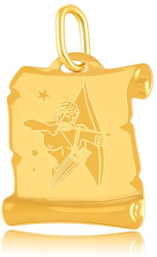 Rodium - Goldene Anhänger, mit Sternzeichen auf Papyrus Schütze, 14 Karat Gold/ 585er Feingehalt, Charms für Halskette oder Ketten Armband, Ideales Geschenke, Kettenanhänger für Goldschmuck