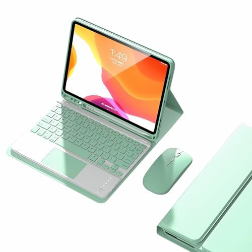 JZCZMCE Funda con Teclado para iPad 9ª/8ª/7ª Gen 10,2/Air 3ª Gen/Pro 10,5, Contiene Ñ, Teclado Inalámbrico Magnético Desmontable, Funda Protectora Ultradelgada con Ratón Bluetooth,Verde