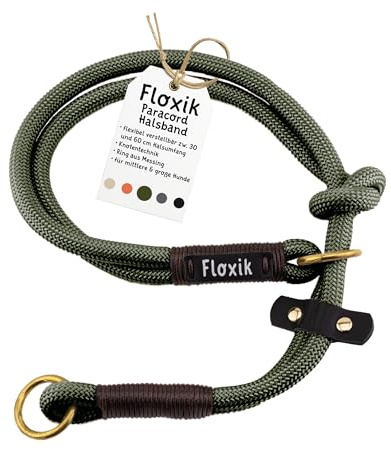 Floxik Paracord Hundehalsband Grün | Hohe Reißfestigkeit & Sicherheit Dank des Zugstopp Halsband Hunde | flexibel verstellbar 30-60cm | Ideal für mittlere & große Hunde | Wetterfest & Pflegeleicht