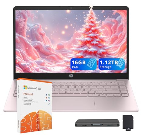 HP Stream 14 HD Laptop, Intel Processor N150, 16GB RAM, 1.12TB Storage (128GB UFS+1TB Docking Station Set), Intel Graphics, Webcam, Wi-Fi 6, 1 anno Office 365, Copilot, Fast Charge, Win 11, Rosa