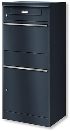 Metzler Briefkasten mit Paketfach und Namensschild in RAL 7016 Anthrazitgrau, freistehend und abschließbar, wetterfest und rostfrei, große Fächer, einfache Montage, ideal für Mehrfamilienhäuser