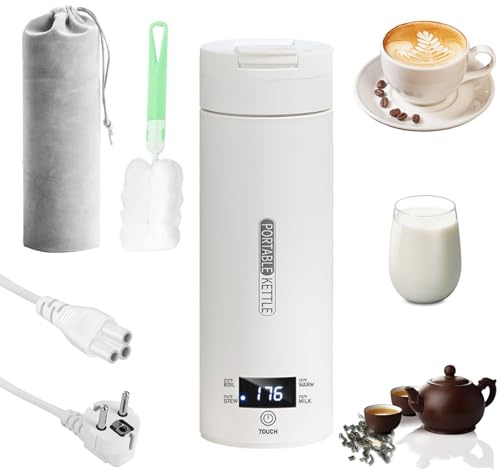 500ML Kleiner Tragbarer Wasserkocher, 3 in 1 Mini Elektrische Wassertasse mit Temperatureinstellung, Automatische Abschaltung, Taschen und Bürsten Taschen, Reise Wasserkocher für Kaffee Teezubereitung