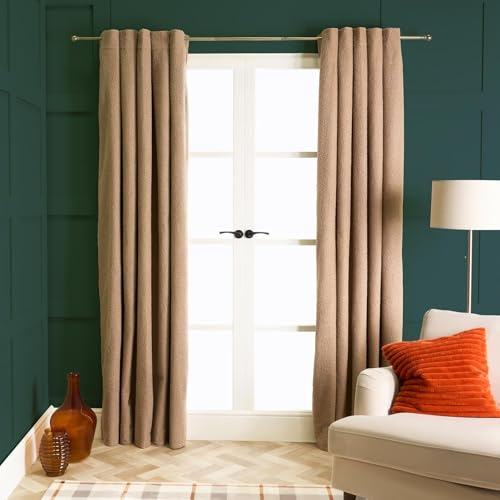 OHS Eyelet Blackout Curtains for Living Room, Super Soft Boucle Fabric Thermal Insulated Bedroom Curtains With Blackout Coating Back Layer 2 Panels, Natural - 66 x 72