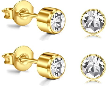 AceFun Damen Ohrstecker Titan Gold 4 mm CZ Knorpel Helix Tragus Piercing Schmuck Ohrstecker für Ohr G23 Einfacher klassischer 5 mm Schmetterlingsverschluss Ohrring für Herren 2 Stück